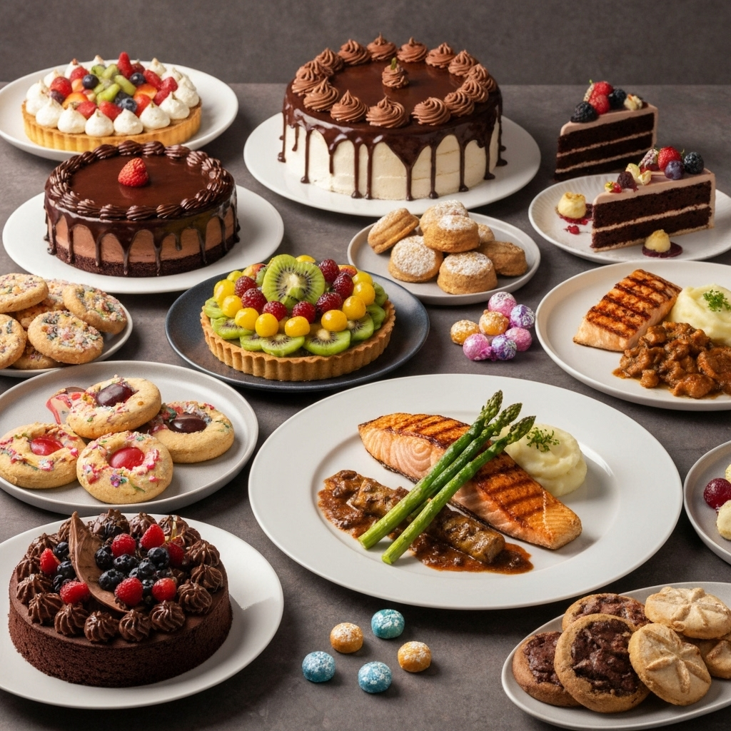 Variedade de pratos deliciosos e coloridos